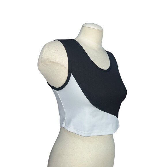 Halara White Wave Cropped Tank with Built in Bra Sz Medium Black & White Womens - Picture 6 of 6